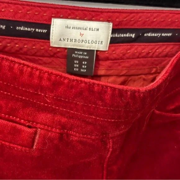 Anthropologie Rich Red Velvet Pants - Picture 2 of 4